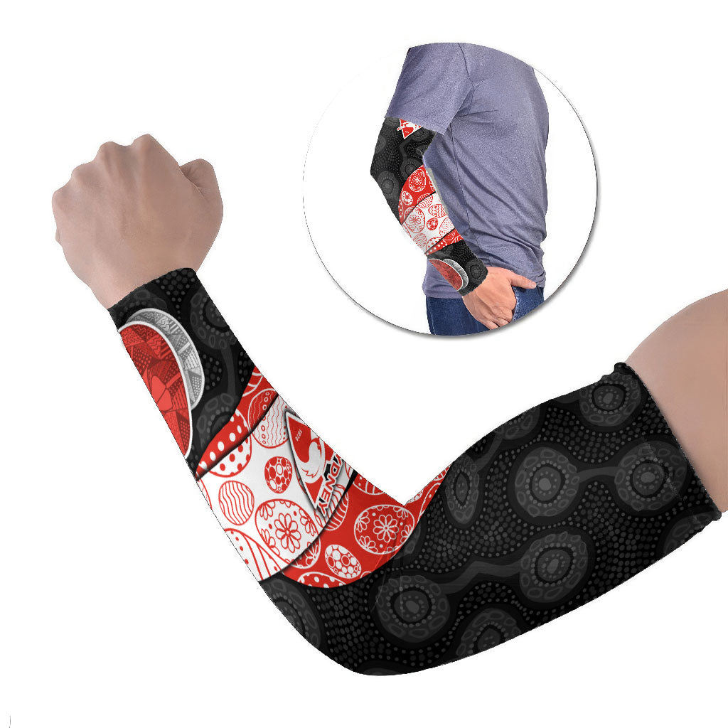 Personalized Sydney Football Arm Sleeves Easter Egg Pattern Red White Tribal Dot Art Style