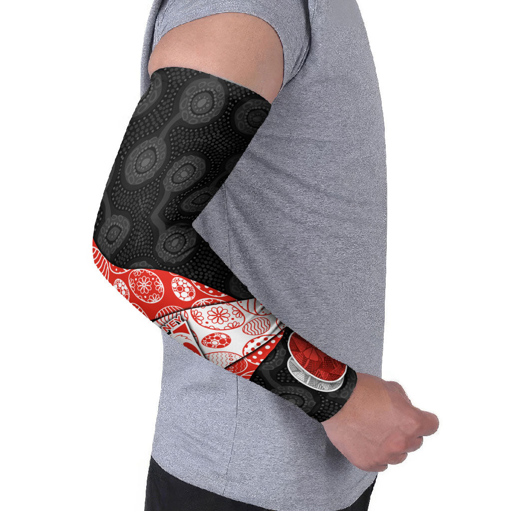 Personalized Sydney Football Arm Sleeves Easter Egg Pattern Red White Tribal Dot Art Style