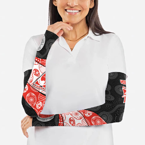 Personalized Sydney Football Arm Sleeves Easter Egg Pattern Red White Tribal Dot Art Style
