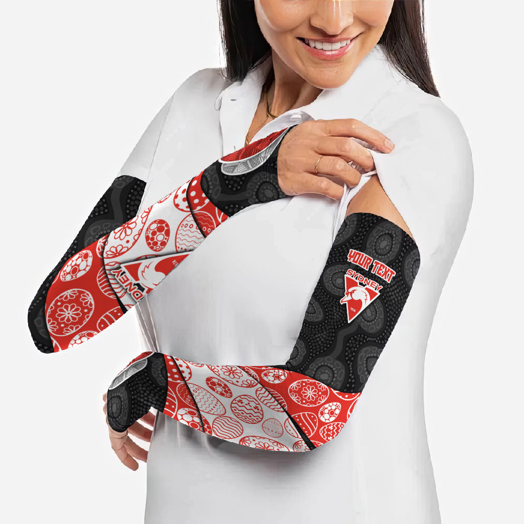 Personalized Sydney Football Arm Sleeves Easter Egg Pattern Red White Tribal Dot Art Style