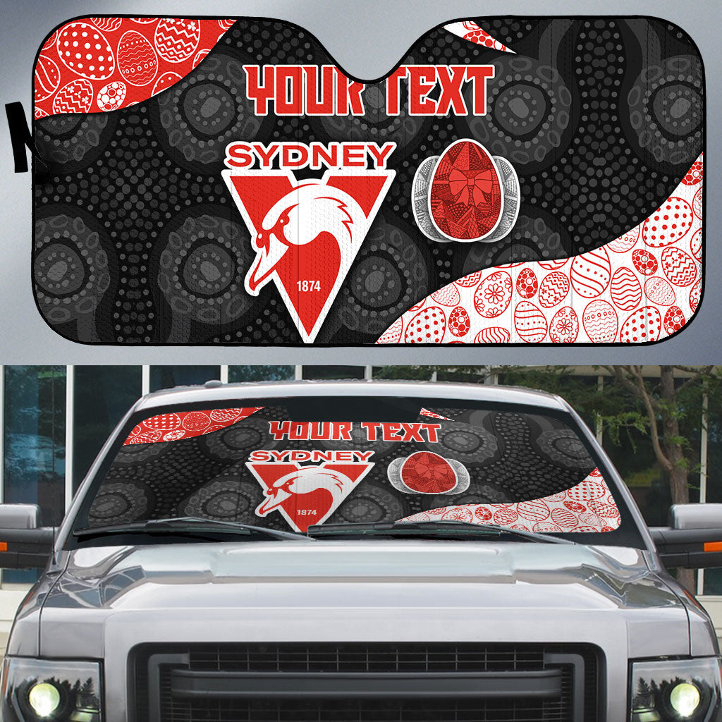 Personalized Sydney Football Auto Sun Shade Easter Egg Pattern Red White Tribal Dot Art Style