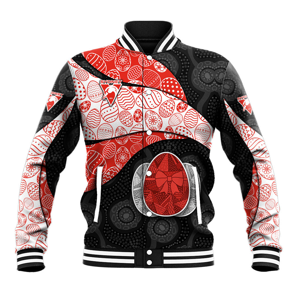 Personalized Sydney Football Baseball Jacket Easter Egg Pattern Red White Tribal Dot Art Style