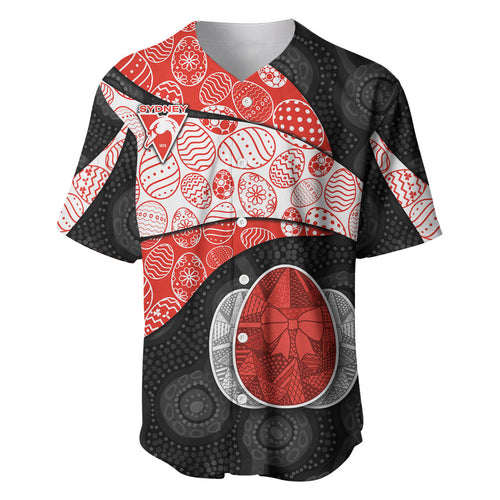 Personalized Sydney Football Baseball Jersey Easter Egg Pattern Red White Tribal Dot Art Style