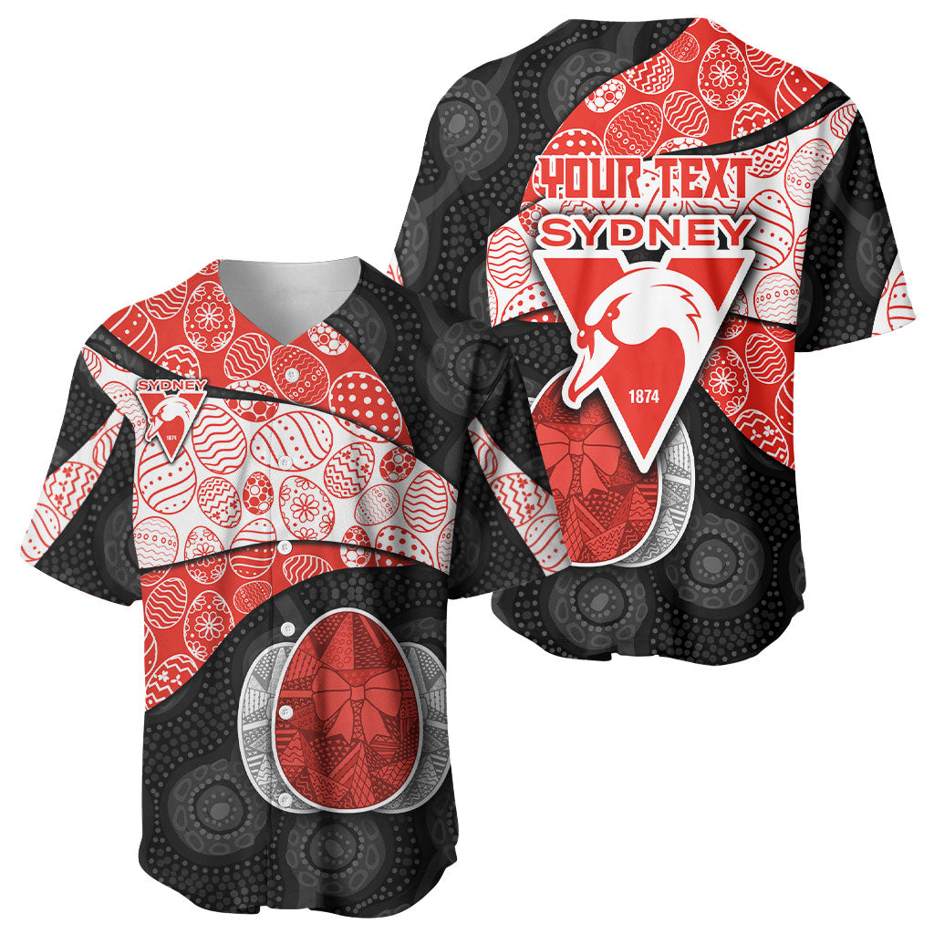Personalized Sydney Football Baseball Jersey Easter Egg Pattern Red White Tribal Dot Art Style
