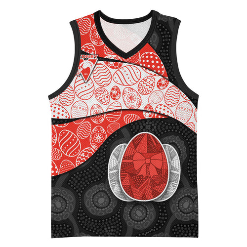 Personalized Sydney Football Basketball Jersey Easter Egg Pattern Red White Tribal Dot Art Style