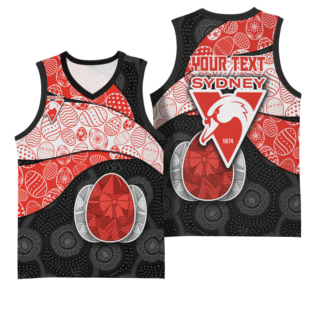 Personalized Sydney Football Basketball Jersey Easter Egg Pattern Red White Tribal Dot Art Style