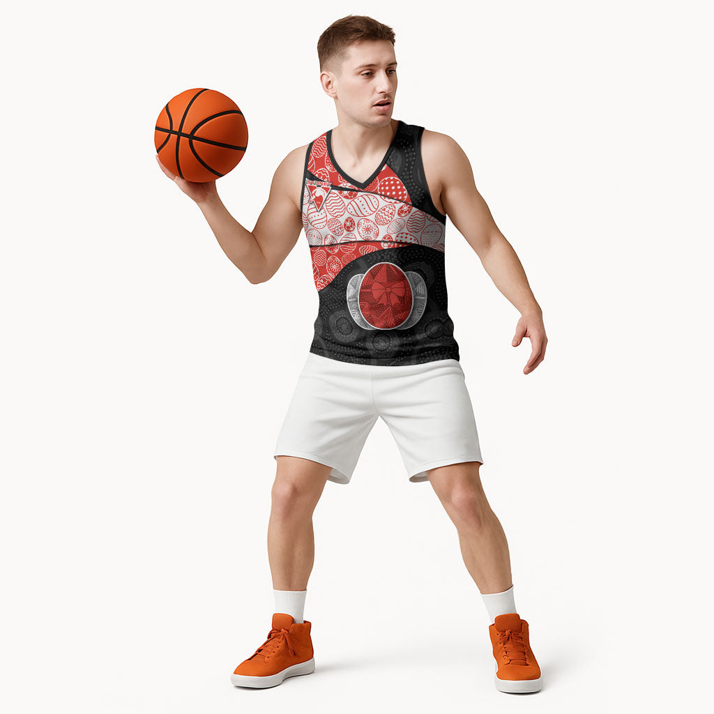 Personalized Sydney Football Basketball Jersey Easter Egg Pattern Red White Tribal Dot Art Style