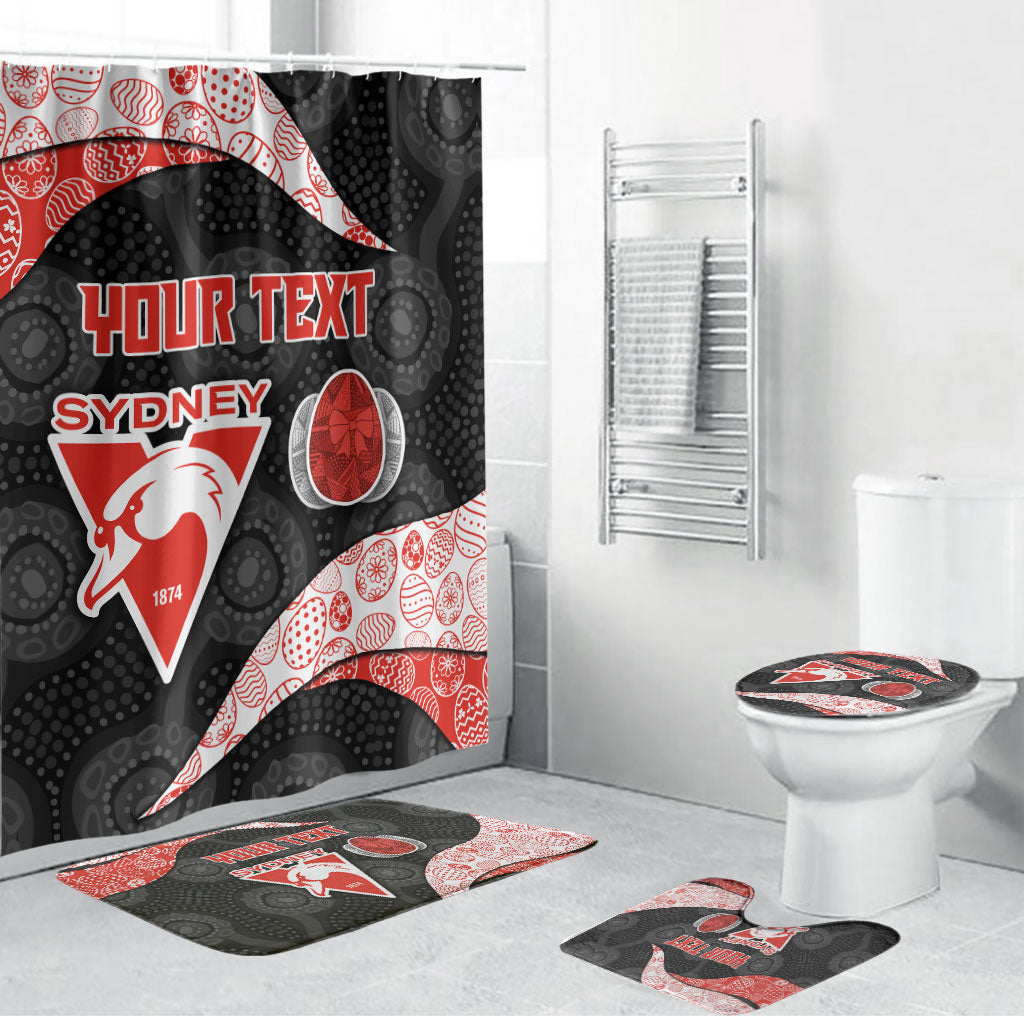 Personalized Sydney Football Bathroom Set Easter Egg Pattern Red White Tribal Dot Art Style