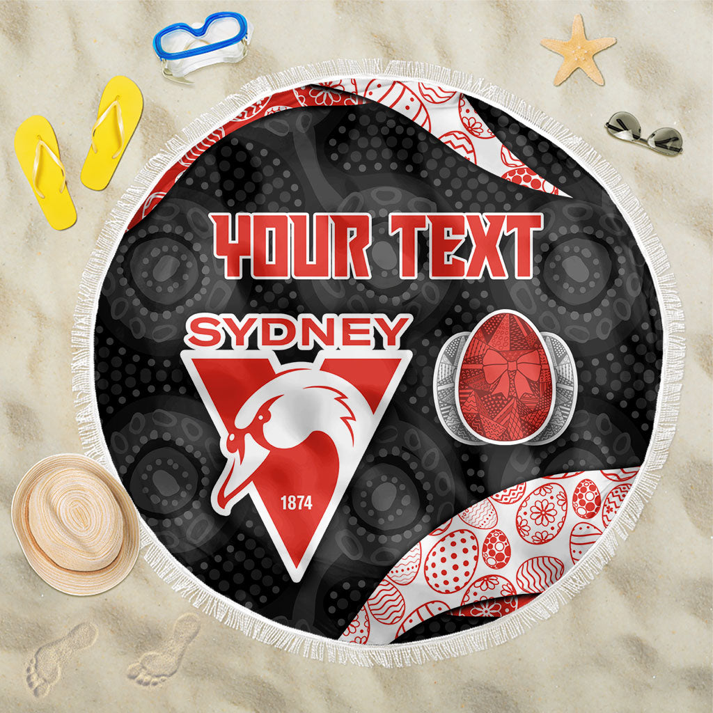Personalized Sydney Football Beach Blanket Easter Egg Pattern Red White Tribal Dot Art Style