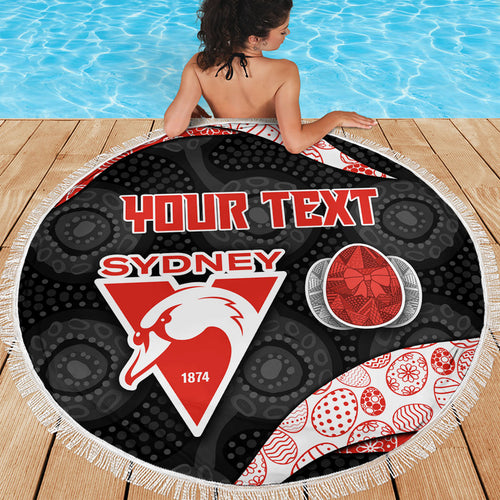 Personalized Sydney Football Beach Blanket Easter Egg Pattern Red White Tribal Dot Art Style