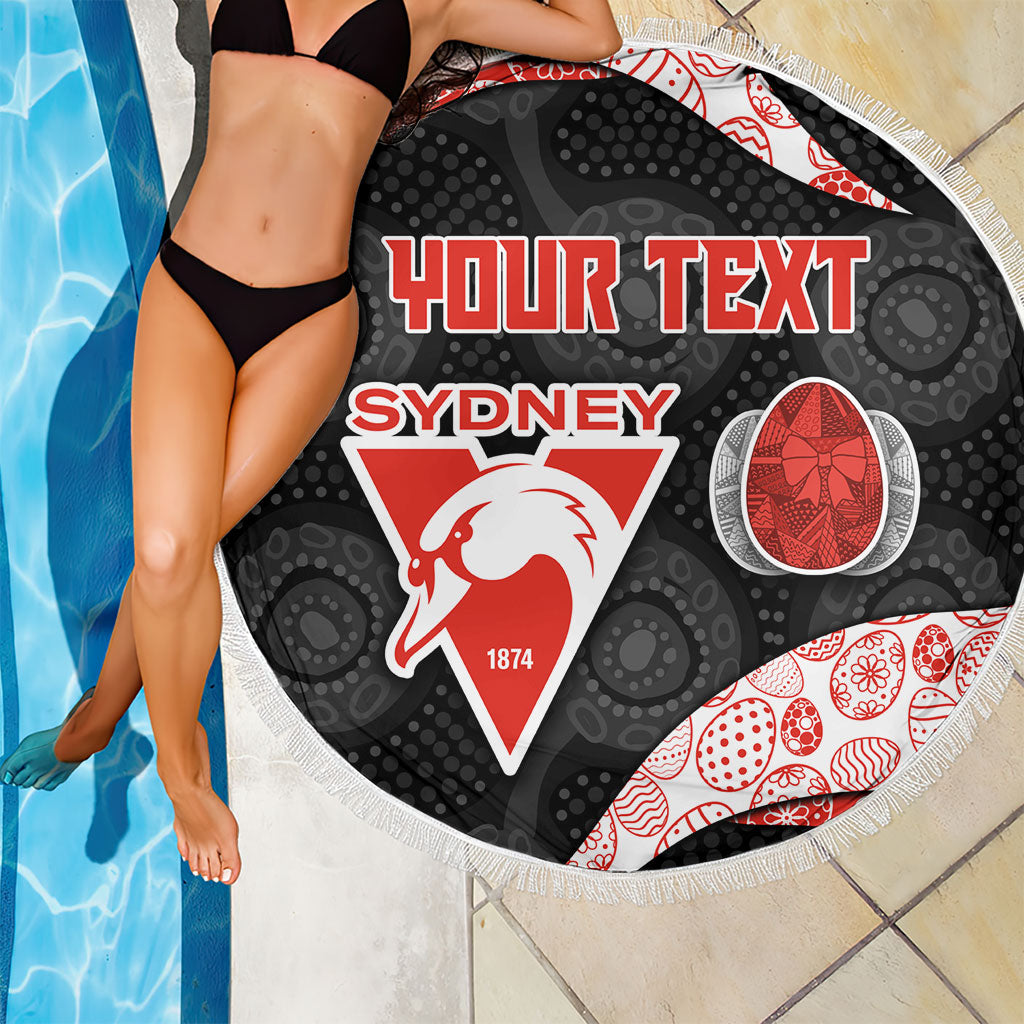 Personalized Sydney Football Beach Blanket Easter Egg Pattern Red White Tribal Dot Art Style