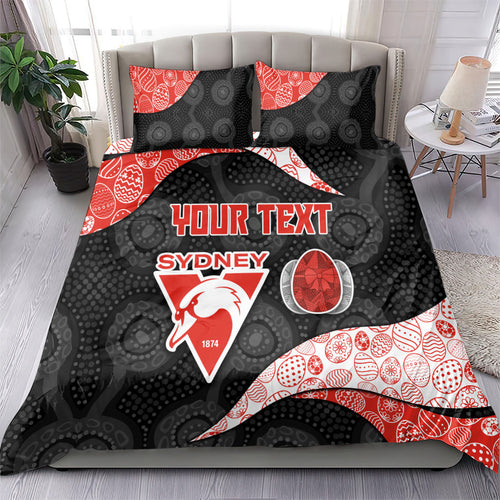 Personalized Sydney Football Bedding Set Easter Egg Pattern Red White Tribal Dot Art Style