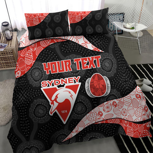 Personalized Sydney Football Bedding Set Easter Egg Pattern Red White Tribal Dot Art Style