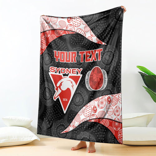 Personalized Sydney Football Blanket Easter Egg Pattern Red White Tribal Dot Art Style