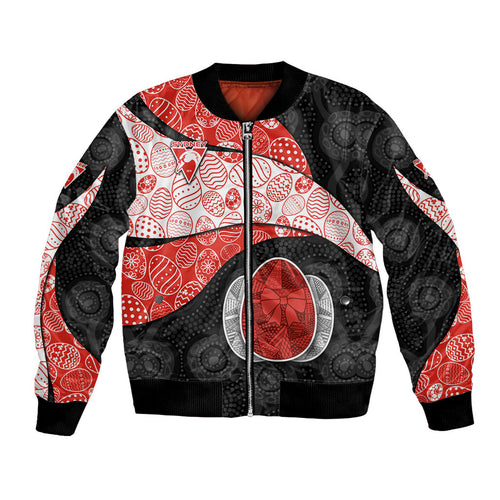 Personalized Sydney Football Bomber Jacket Easter Egg Pattern Red White Tribal Dot Art Style