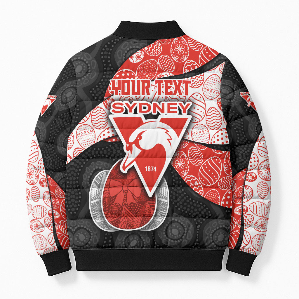 Personalized Sydney Football Bomber Puffer Jacket Easter Egg Pattern Red White Tribal Dot Art Style