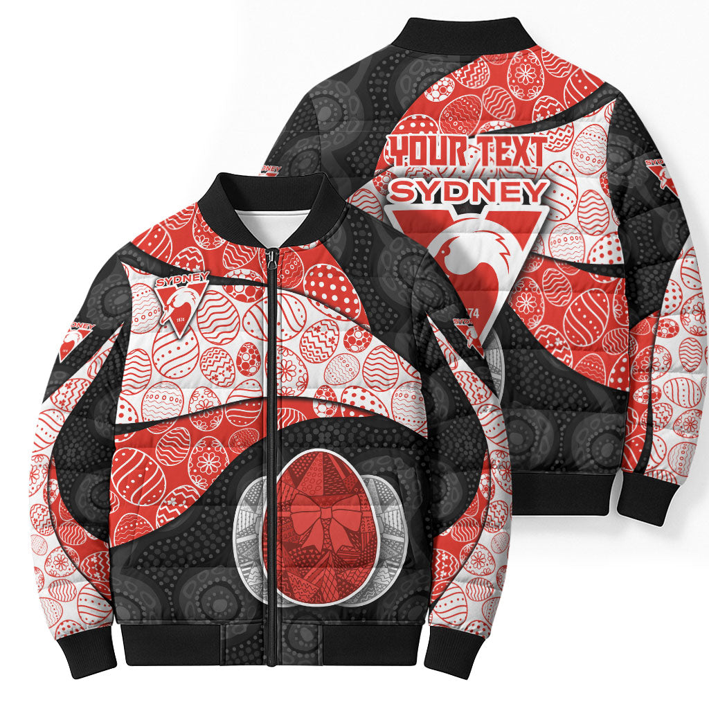 Personalized Sydney Football Bomber Puffer Jacket Easter Egg Pattern Red White Tribal Dot Art Style