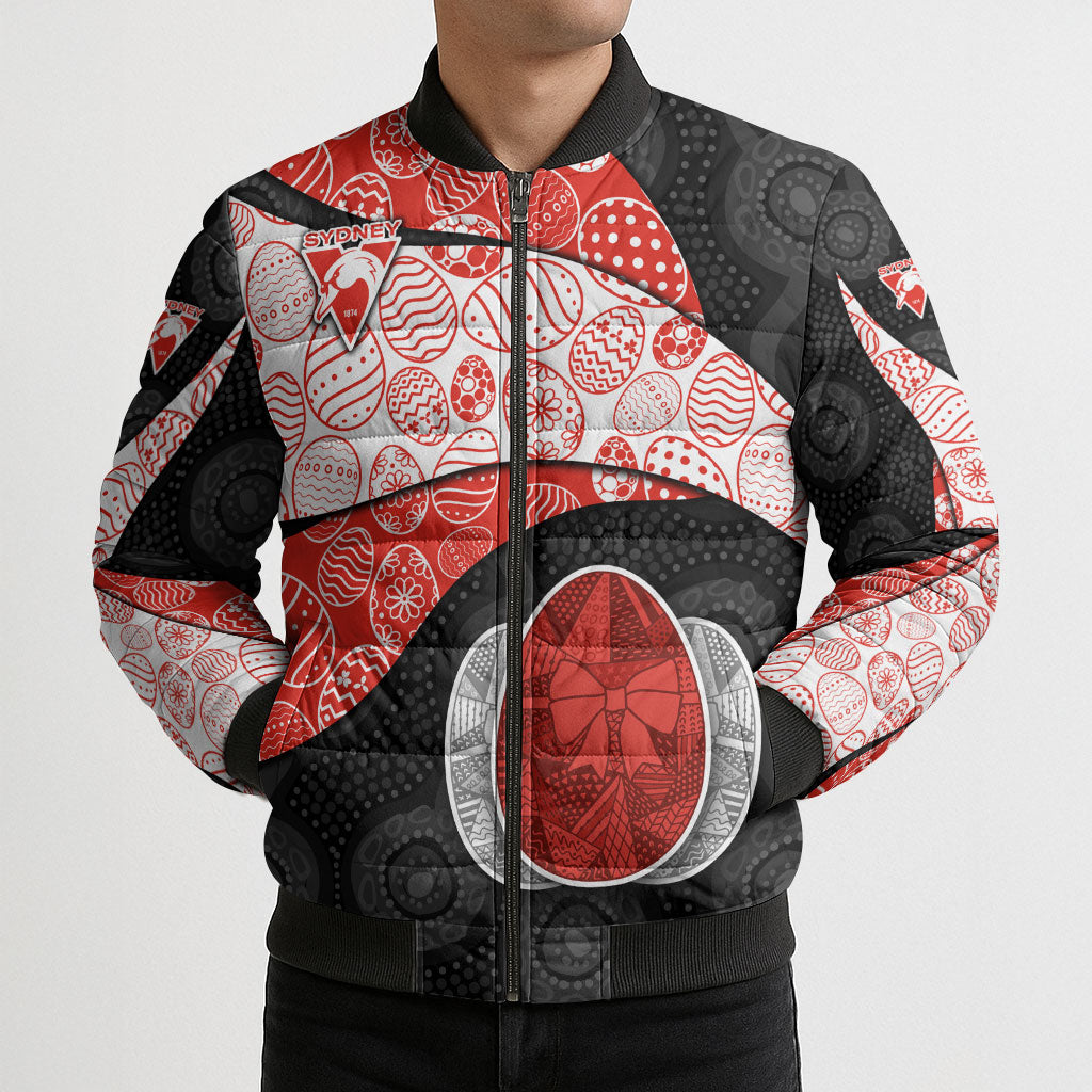 Personalized Sydney Football Bomber Puffer Jacket Easter Egg Pattern Red White Tribal Dot Art Style