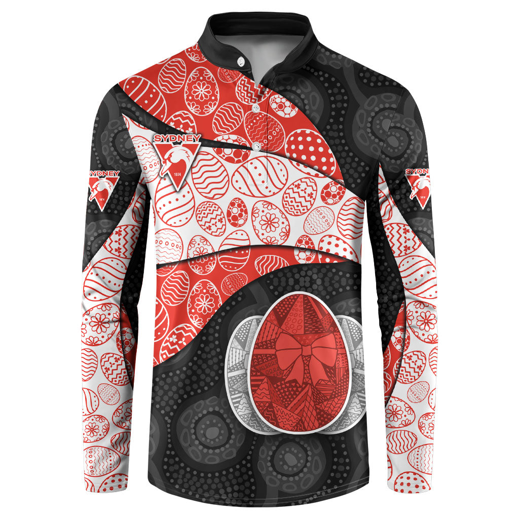 Personalized Sydney Football Button Sweatshirt Easter Egg Pattern Red White Tribal Dot Art Style