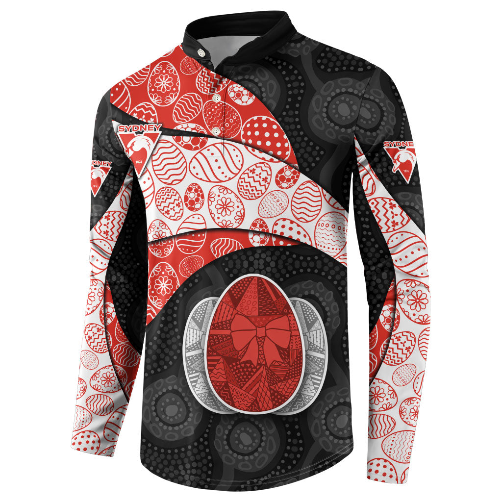 Personalized Sydney Football Button Sweatshirt Easter Egg Pattern Red White Tribal Dot Art Style