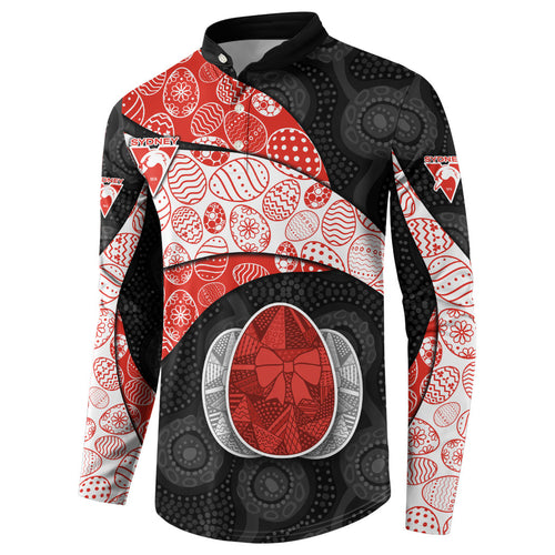 Personalized Sydney Football Button Sweatshirt Easter Egg Pattern Red White Tribal Dot Art Style
