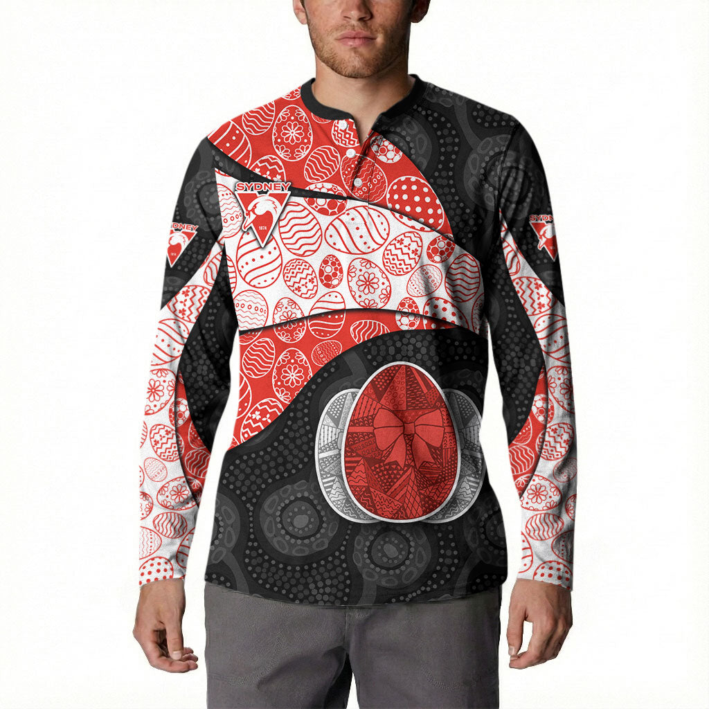 Personalized Sydney Football Button Sweatshirt Easter Egg Pattern Red White Tribal Dot Art Style