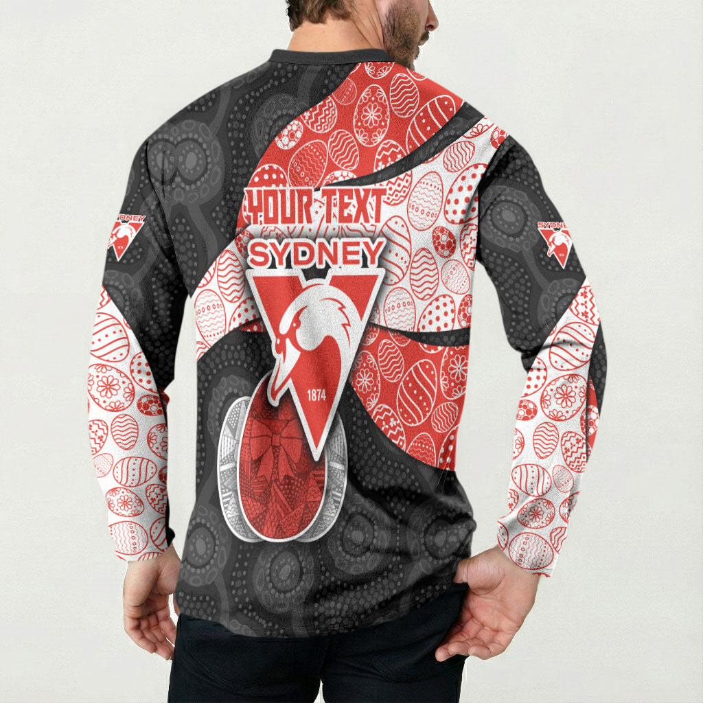 Personalized Sydney Football Button Sweatshirt Easter Egg Pattern Red White Tribal Dot Art Style