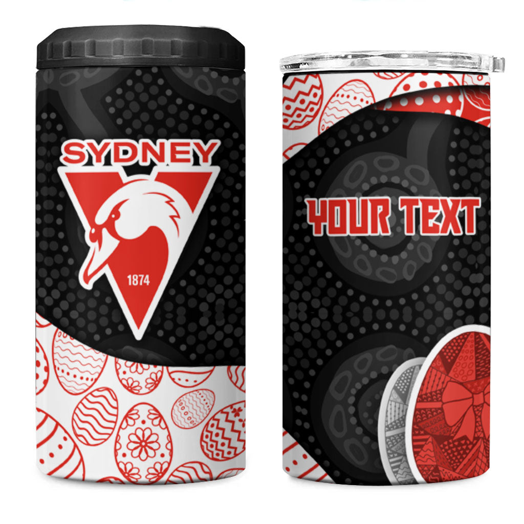 Personalized Sydney Football 4 in 1 Can Cooler Tumbler Easter Egg Pattern Red White Tribal Dot Art Style