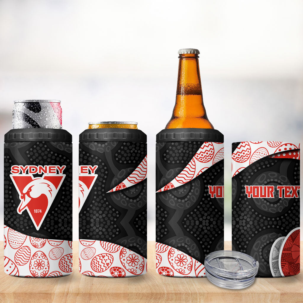 Personalized Sydney Football 4 in 1 Can Cooler Tumbler Easter Egg Pattern Red White Tribal Dot Art Style