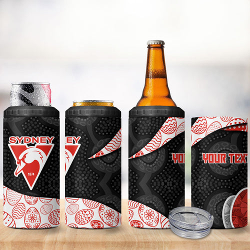 Personalized Sydney Football 4 in 1 Can Cooler Tumbler Easter Egg Pattern Red White Tribal Dot Art Style