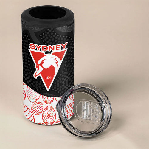 Personalized Sydney Football 4 in 1 Can Cooler Tumbler Easter Egg Pattern Red White Tribal Dot Art Style