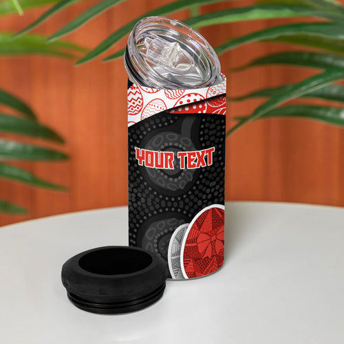 Personalized Sydney Football 4 in 1 Can Cooler Tumbler Easter Egg Pattern Red White Tribal Dot Art Style