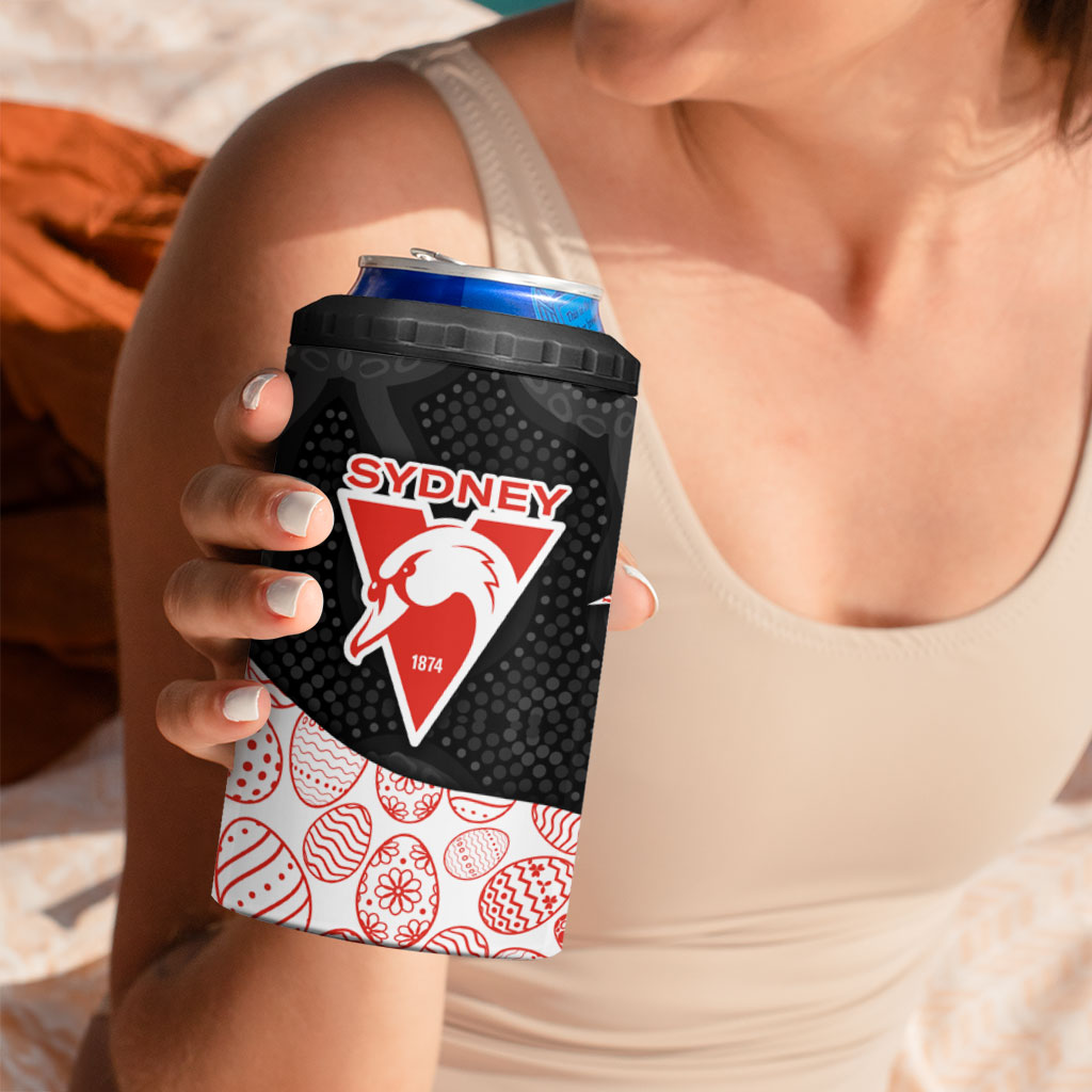 Personalized Sydney Football 4 in 1 Can Cooler Tumbler Easter Egg Pattern Red White Tribal Dot Art Style