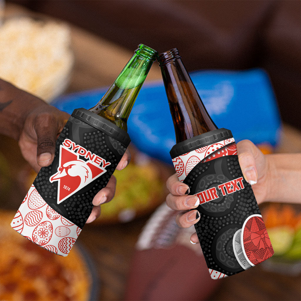 Personalized Sydney Football 4 in 1 Can Cooler Tumbler Easter Egg Pattern Red White Tribal Dot Art Style