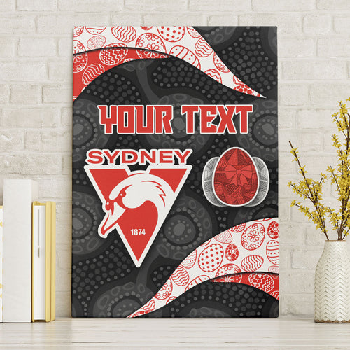 Personalized Sydney Football Canvas Wall Art Easter Egg Pattern Red White Tribal Dot Art Style