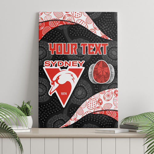 Personalized Sydney Football Canvas Wall Art Easter Egg Pattern Red White Tribal Dot Art Style