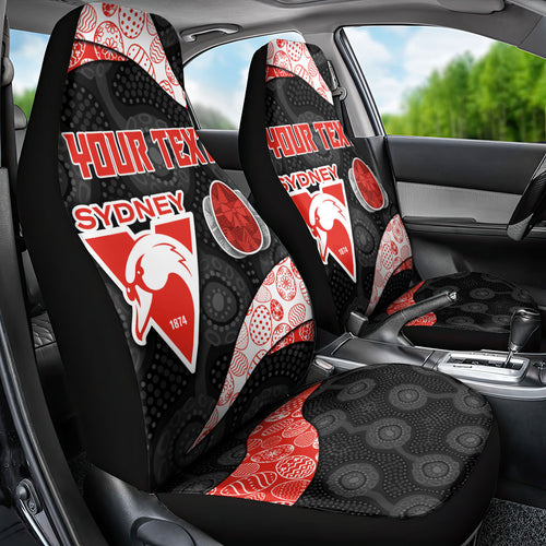 Personalized Sydney Football Car Seat Cover Easter Egg Pattern Red White Tribal Dot Art Style
