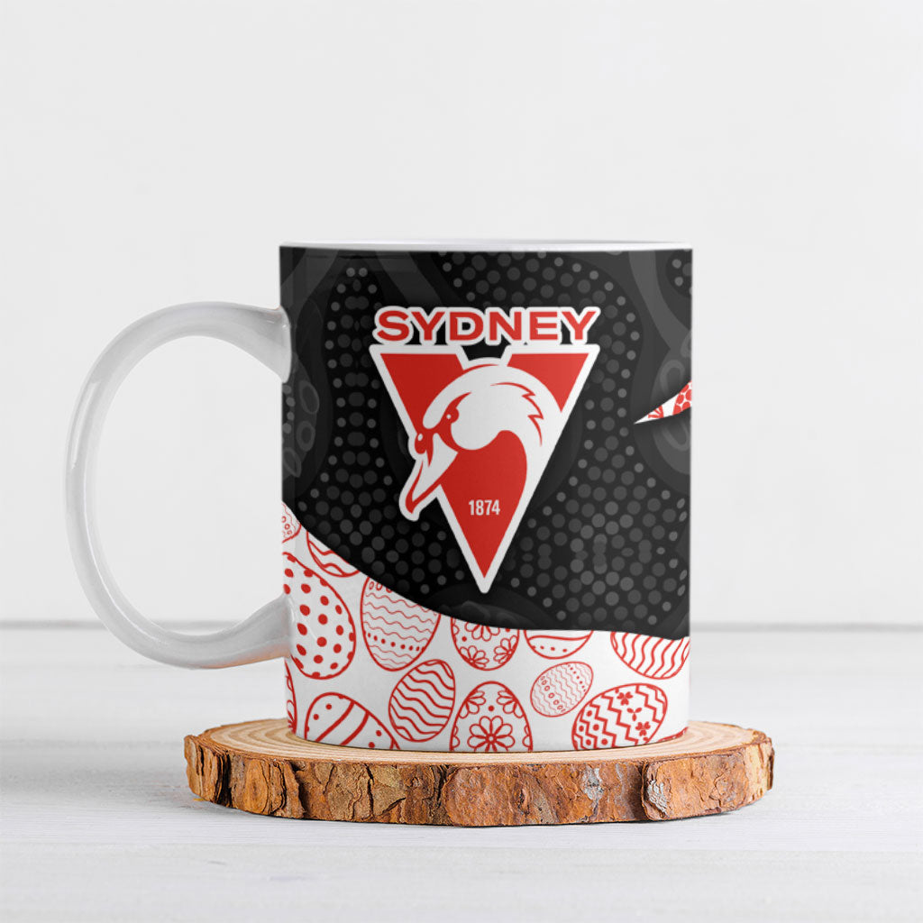 Personalized Sydney Football Ceramic Mug Easter Egg Pattern Red White Tribal Dot Art Style