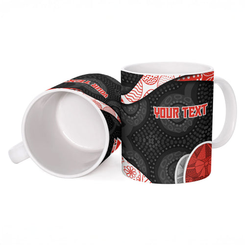 Personalized Sydney Football Ceramic Mug Easter Egg Pattern Red White Tribal Dot Art Style