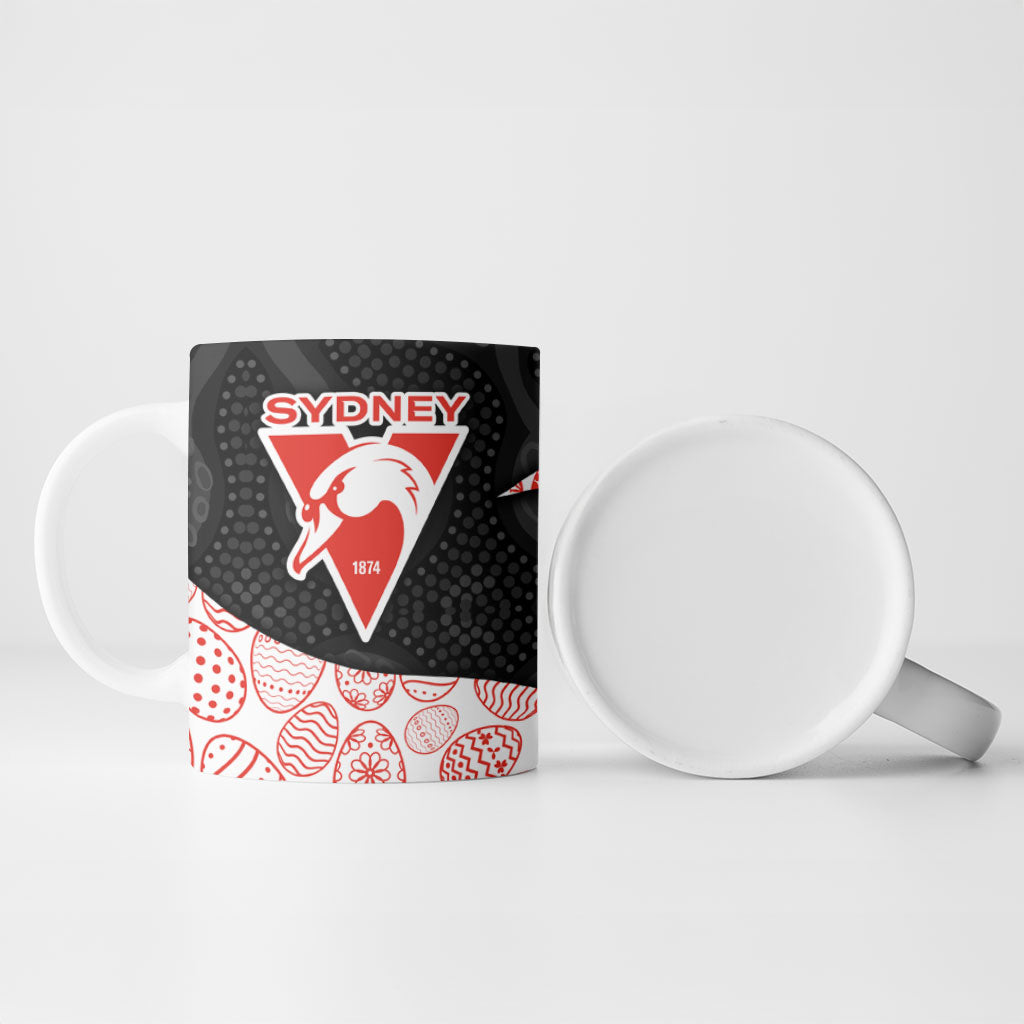 Personalized Sydney Football Ceramic Mug Easter Egg Pattern Red White Tribal Dot Art Style