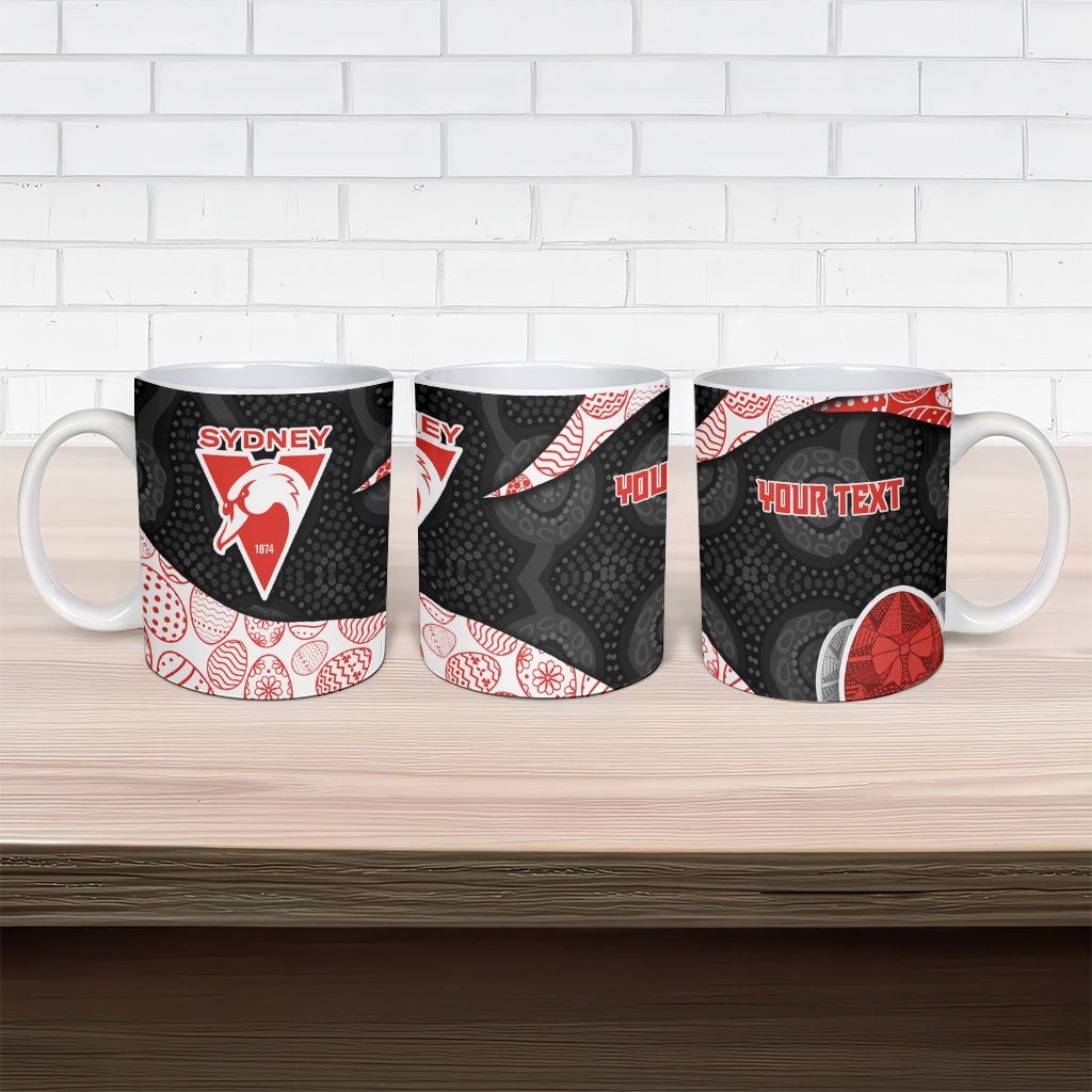 Personalized Sydney Football Ceramic Mug Easter Egg Pattern Red White Tribal Dot Art Style
