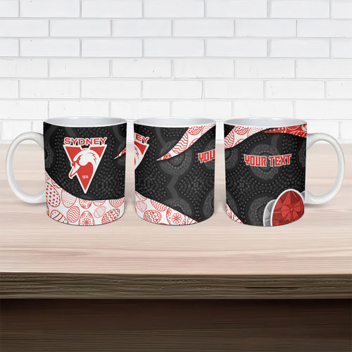 Personalized Sydney Football Ceramic Mug Easter Egg Pattern Red White Tribal Dot Art Style