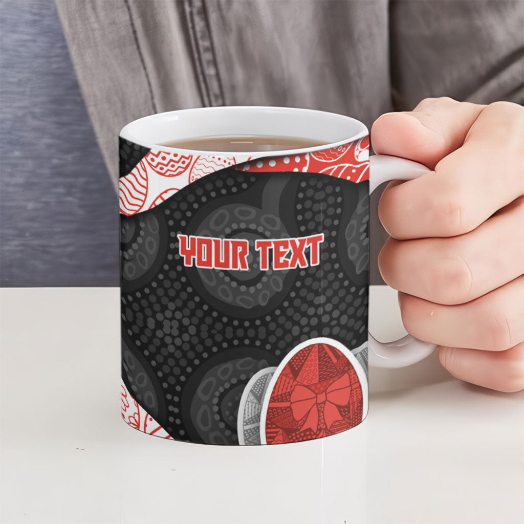 Personalized Sydney Football Ceramic Mug Easter Egg Pattern Red White Tribal Dot Art Style
