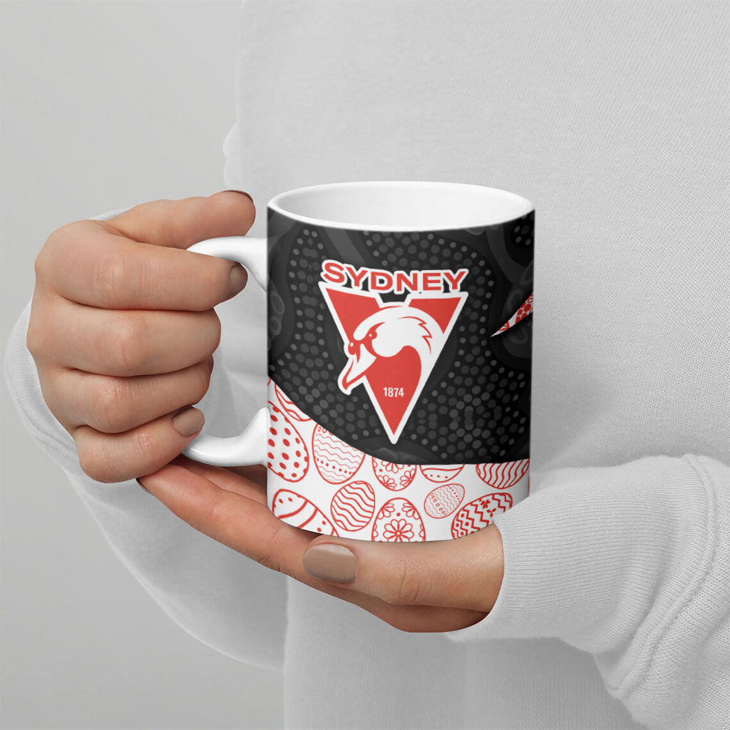Personalized Sydney Football Ceramic Mug Easter Egg Pattern Red White Tribal Dot Art Style