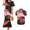 Personalized Sydney Football Couples Matching Mermaid Dress and Hawaiian Shirt Easter Egg Pattern Red White Tribal Dot Art Style