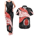 Personalized Sydney Football Couples Matching Tank Maxi Dress and Hawaiian Shirt Easter Egg Pattern Red White Tribal Dot Art Style