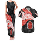 Personalized Sydney Football Couples Matching Tank Maxi Dress and Hawaiian Shirt Easter Egg Pattern Red White Tribal Dot Art Style