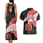Personalized Sydney Football Couples Matching Tank Maxi Dress and Hawaiian Shirt Easter Egg Pattern Red White Tribal Dot Art Style