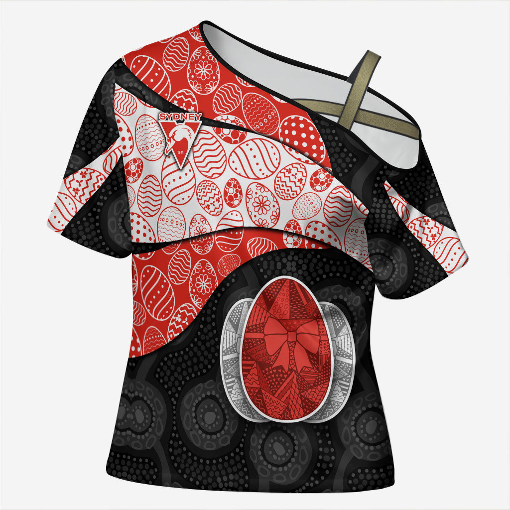 Personalized Sydney Football Cross Shoulder Shirt Easter Egg Pattern Red White Tribal Dot Art Style