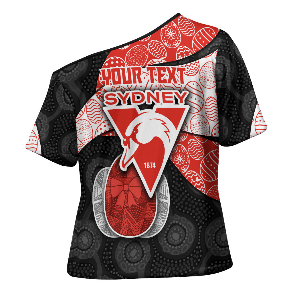 Personalized Sydney Football Cross Shoulder Shirt Easter Egg Pattern Red White Tribal Dot Art Style